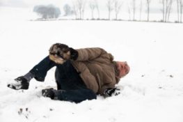 old man falls on snow