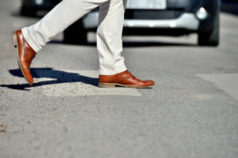 A pedestrian prior to being struck by a motor vehicle