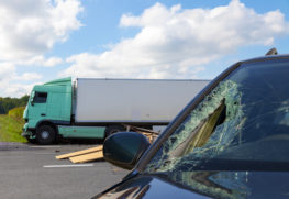 Shattered windshield after a truck accident