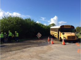 sinkhole causes school bus to get stuck