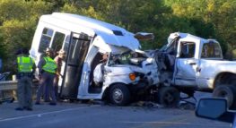 bus and pickup truck accident