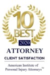 Herrman & Herrman's award for 10 best attorneys for client satisfaction in 2020 by the American Institute of Personal Injury Attorneys