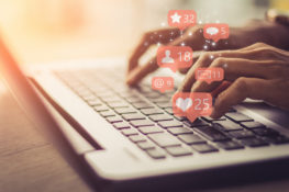 Businesswoman laptop using ,Social, media, Marketing concep