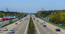 cars and truck on a highway