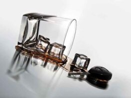 glass with ice cubes