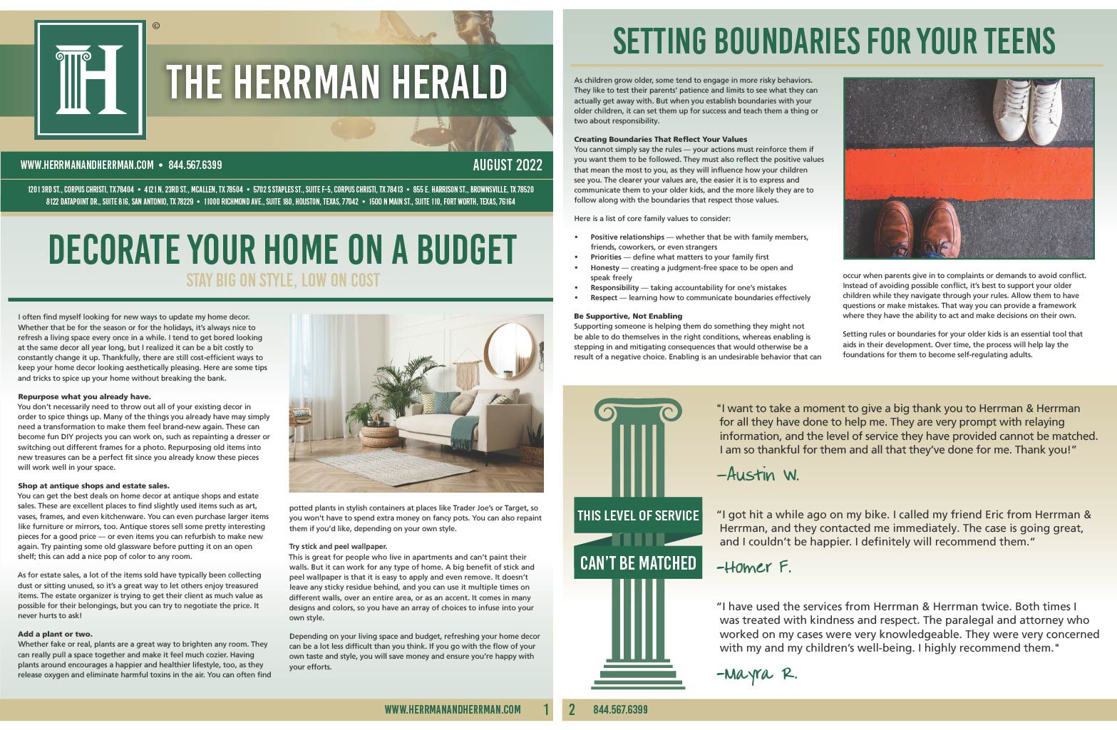 Herrman and Herrman Newsletter August 2022 Front Page