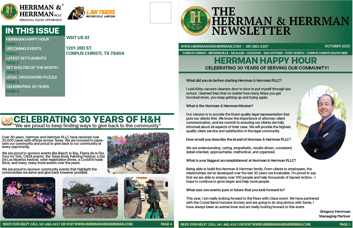 Herrman and Herrman Newsletter October 2022 Front page