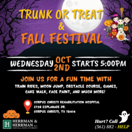Corpus Christi Rehabilitation Hospital Trunk or Treat and Fall Festival Flyer