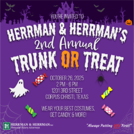 Official flyer for the Herrman & Herrman Annual Trunk-or-Treat event with event details.